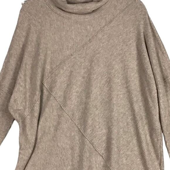 H by Bordeaux Women’s Tan Ribbed Mock Neck Hi-Low Hem Sweater Size XL NWT - Picture 7 of 16